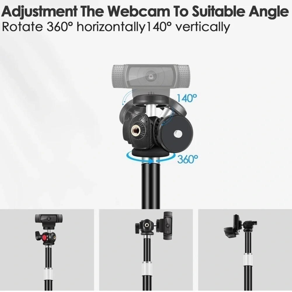 Webcam Tripod Stand for Desk:Logitech Brio | C920 | C922 Height/Angle Adjustable - Picture 4 of 10